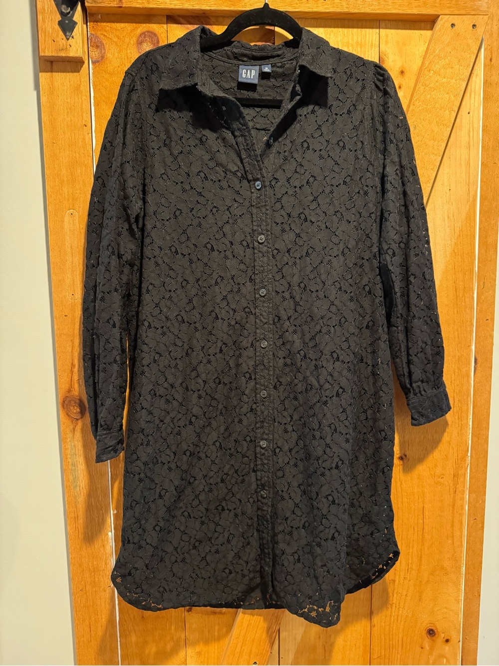 Gap Black Lace Long Sleeve Shirt Dress, Size M